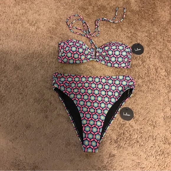 NWT Lulus Splashin' Around Blue Multi Print 2 Piece Bikini - Picture 1 of 5